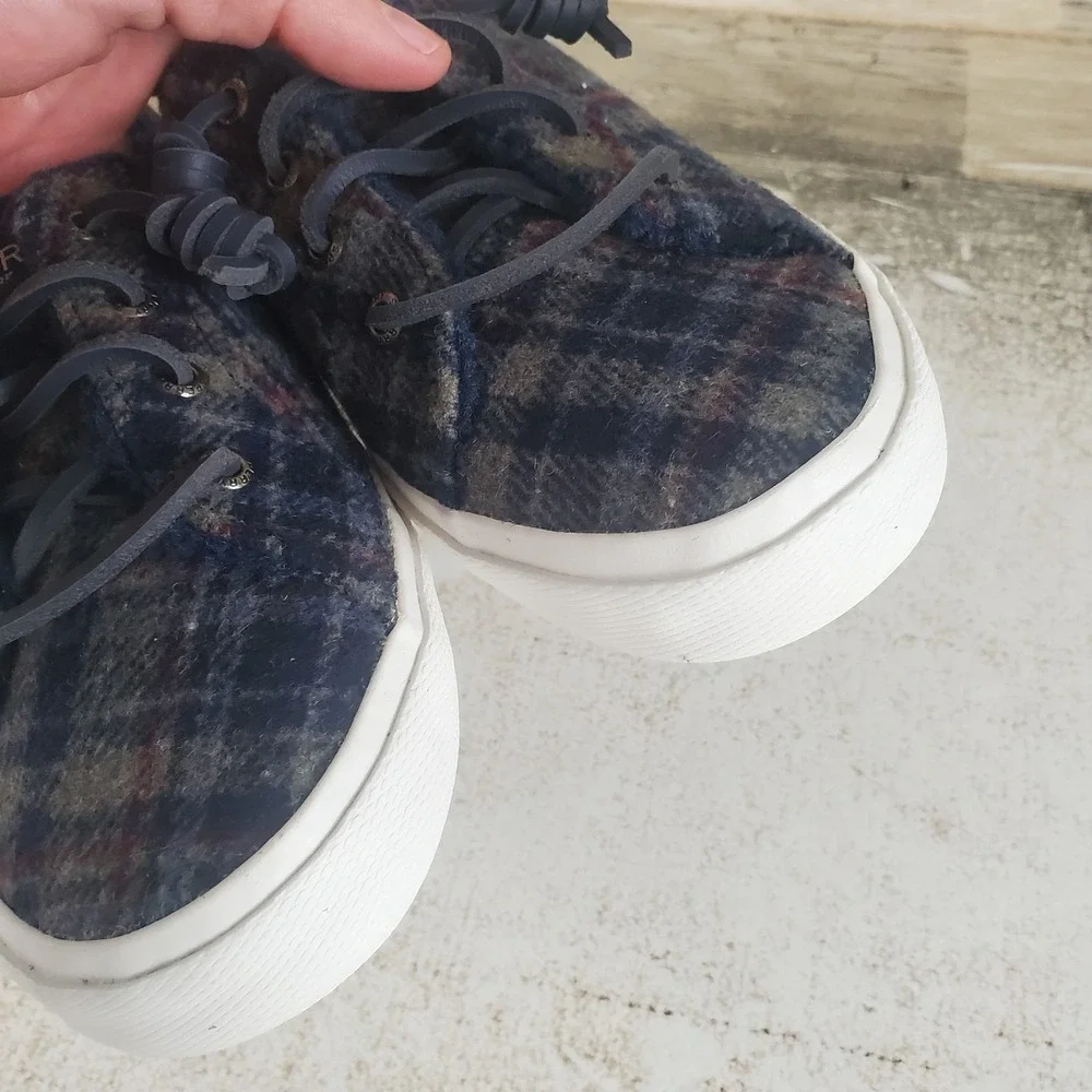Sperry Top Sider Pier Wave LTT Teddy Wool Womens Shoes Sz 5.5 Navy Plaid Sneaker